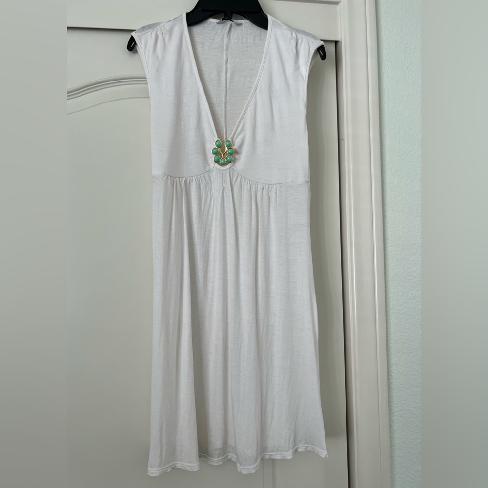 Trina Turk Cover Up Dress deep V-Neck with Jewel